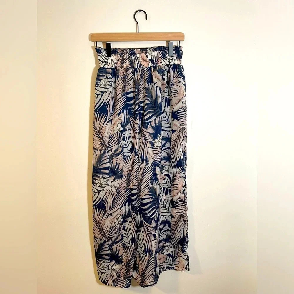 HYFVE Palazzo Pants Wide Leg Floral Boho Costal Grandma Chiffon Elastic Medium